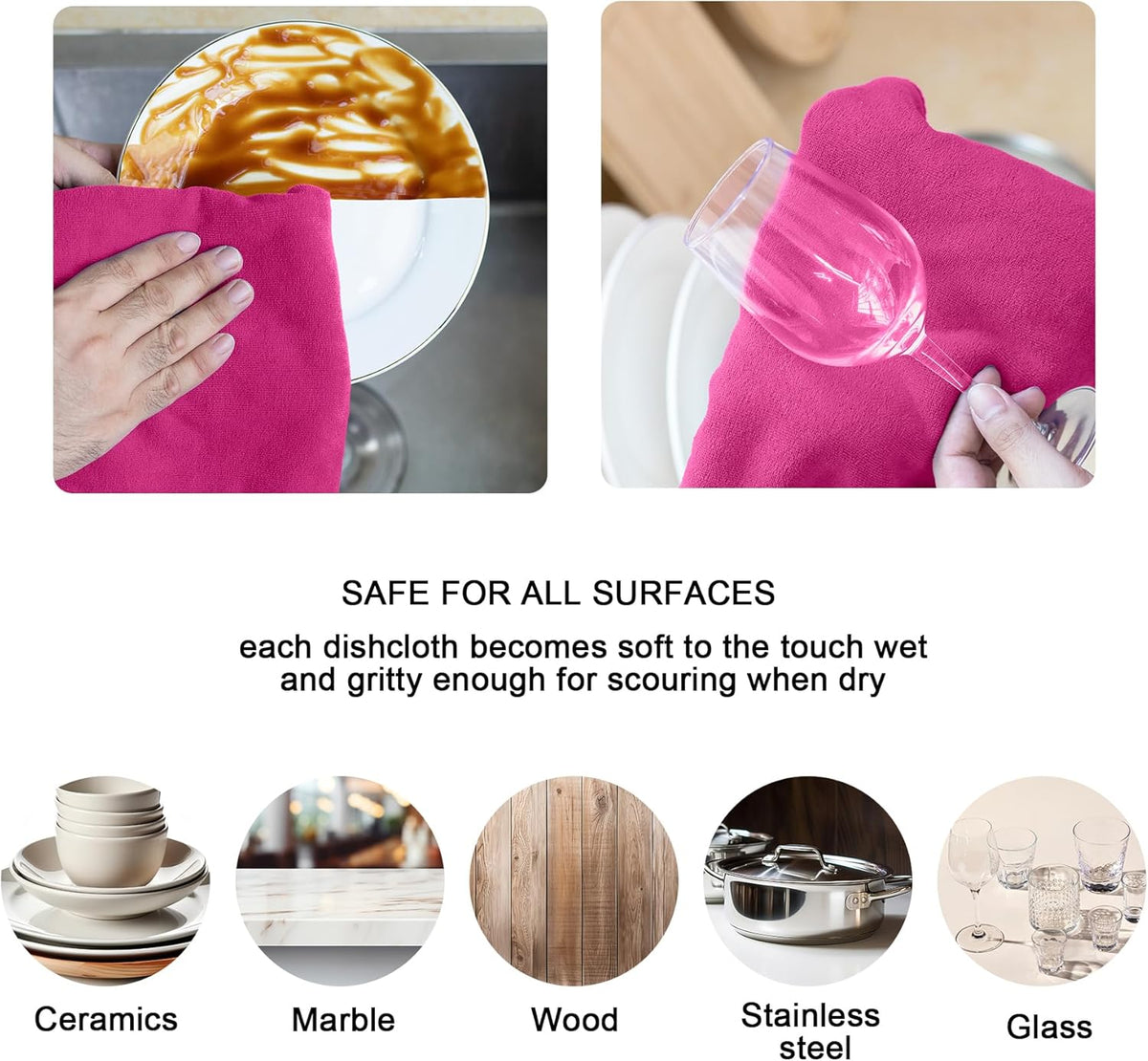 kimteny 13x28 Inches Kitchen Cloth Dish Towels, 400 GSM Premium Dishcloths, Super Absorbent Coral Velvet Microfiber Cleaning Cloths, Fast Drying Rags for Washing Dishes (6 Pack, Rose Red)