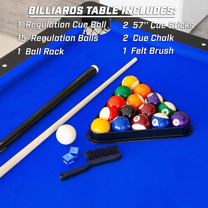 GoSports 6, 7, or 8 ft Billiards Tables - No Assembly, Choose Your Color - Portable Pool Table Includes Full Set of Balls, 2 Cue Sticks, Chalk and Felt Brush