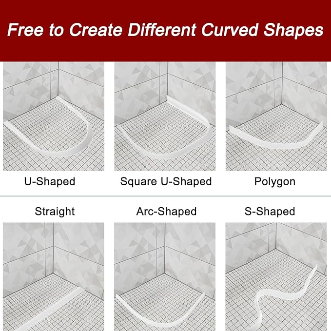 uxcell Flexible Molding Trim, 20 Inch Flexible Quarter Round Molding Silicone Peel and Stick Trim Self Adhesive Shower Water Barrier for Corner Decor Bathroom Kitchen, Grey