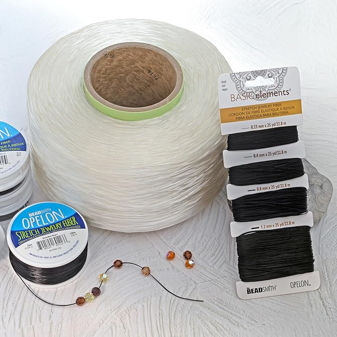 The Beadsmith Opelon Stretch Cord – Elastic Beading Fiber, White, 0.23 mm Diameter, 5 Meters (16.4 ft) Spool