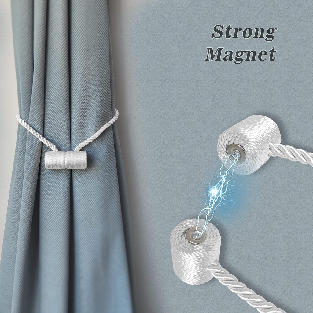 Hion Magnetic Curtain Tiebacks White 6 Pack, Curtain Tiebacks Buckles Holdbacks Holders Hooks Clip for Home Bedroom Office Decorative Thick or Thin Curtain