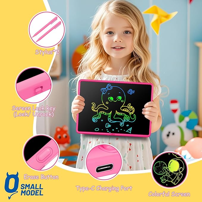 Teen Girl Birthday Gifts, 0 SMALL MODEL LCD Writing Tablet for Kids, Educational Toys for 3-10+ Years, Toddler Toys for 1-2 Year Old, Large Rechargeable Doodle Board Pad, Easter Basket Stuffers (Pink)
