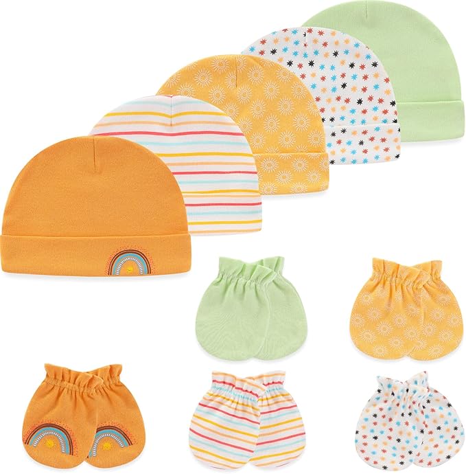 Newborn Baby Boy Girl Caps Mittens Socks Set Cotton Baby Essentials Accessories (Hats+Gloves+Socks)
