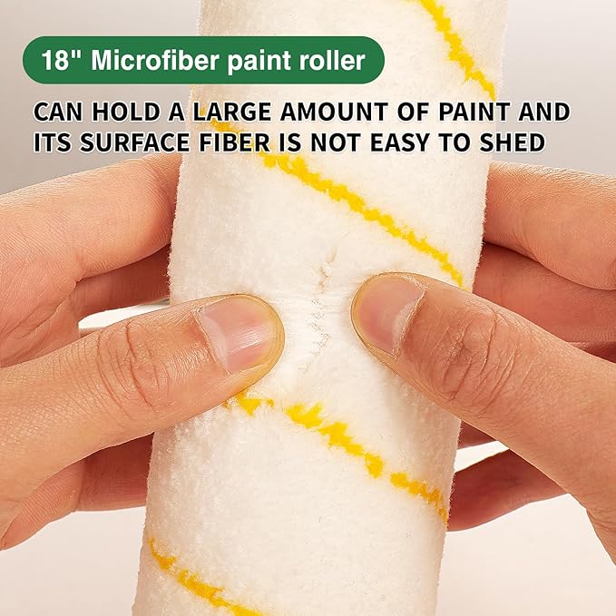 Voomey 18" Paint Roller Kit，10Pc Paint Roller Tray with Liner,12"18" Microfiber Paint Roller,Paint Extension Pole，Suitable for DIY Interior Walls, Rooms