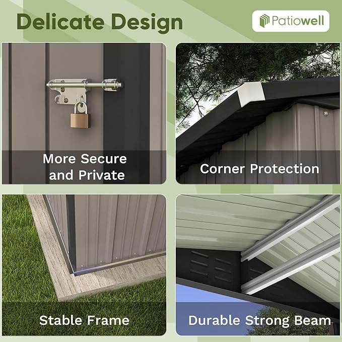 Patiowell 6x4 FT Outdoor Storage Shed, Garden Tool Storage Shed with Sloping Roof and Double Lockable Door, Outdoor Shed for Garden Backyard Patio Lawn, Brown