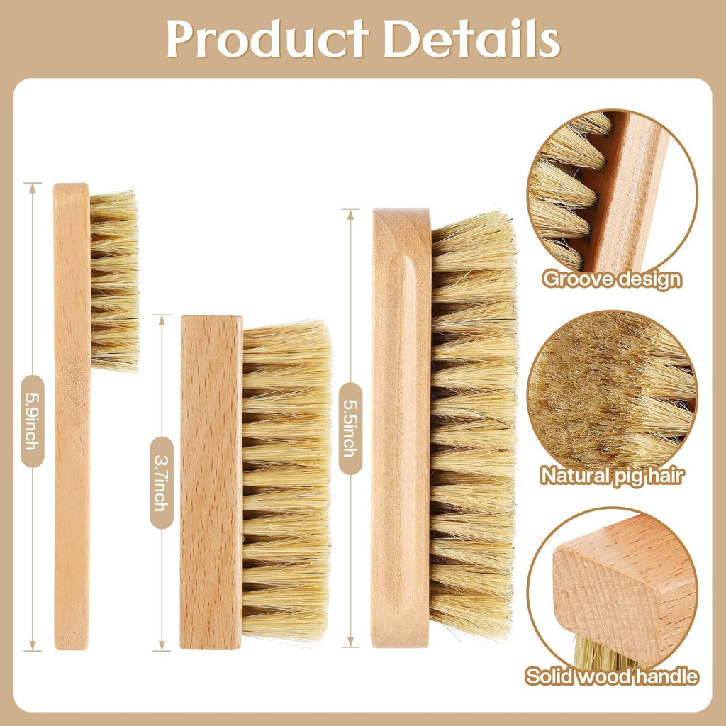 3 Pcs Wood Laundry Stain Brush Stain Remover Brushes with Boar Bristle Small Stain Brush for Clothes for Scrubbing Stains from Furniture Fabric Leather(3 Pcs E)