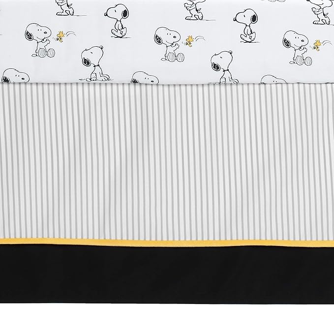 Lambs & Ivy Classic Snoopy White/Black/Gray 3-Piece Baby Crib Bedding Set