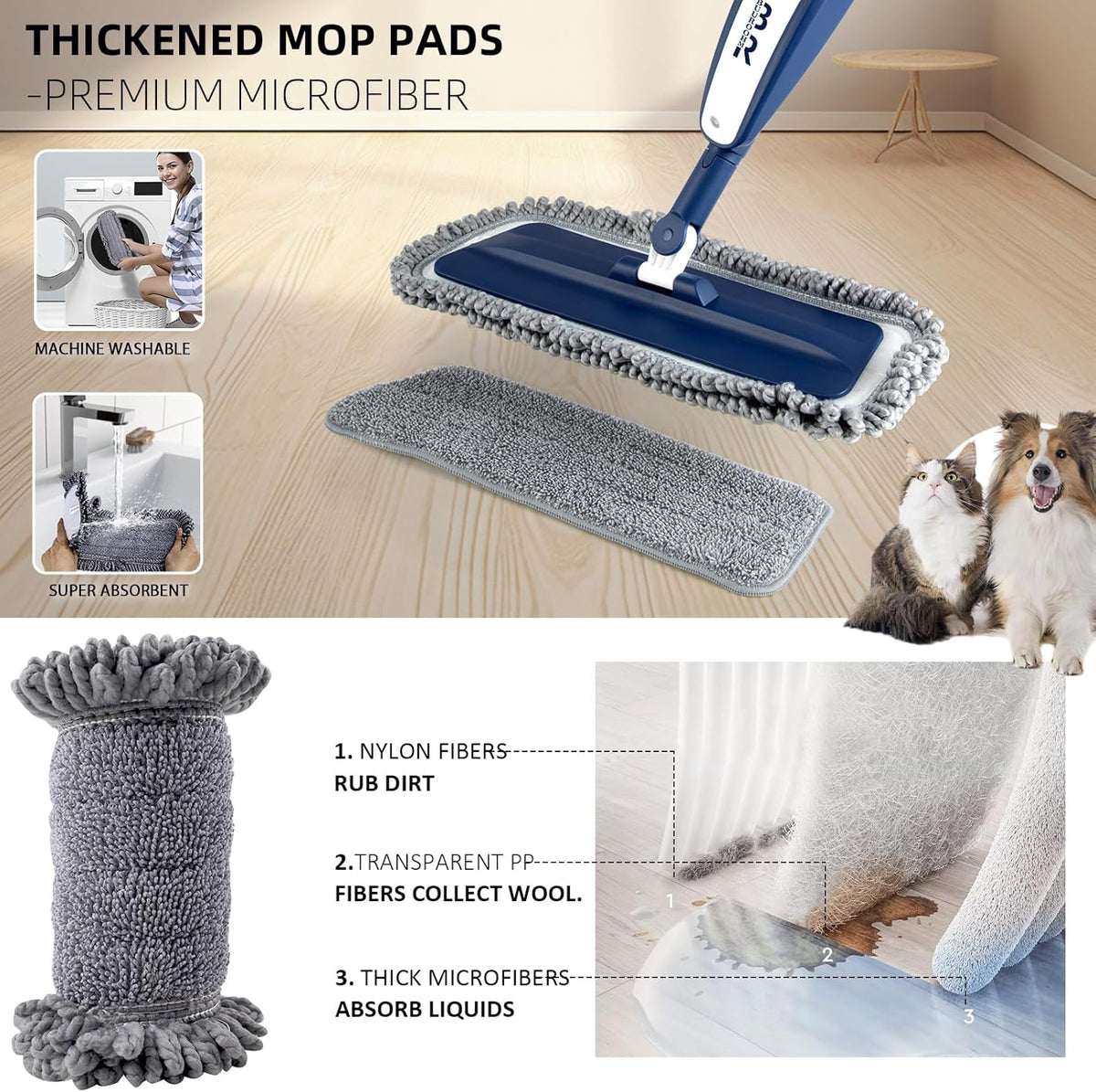 Spray Mop for Floor Cleaning with 360° Rotation - Multi-Surface Floor Cleaner for Wet/Dry Mopping, Lightweight Handle for Kitchen,Bathroom,Hardwood&Tile Floors