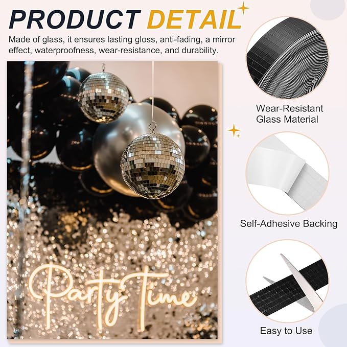 PATIKIL 5x5mm Self Adhesive Mirrors Mosaic Tiles, 10000 Pcs Square Mini Glass Mosaic Disco Tile Sticker for DIY Craft Disco Ball Party Decoration, Black