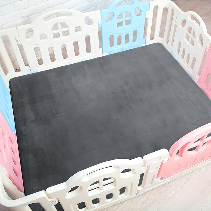 BALAPET Thick Memory Foam 47x47 Play Mat for Playpen, Super Soft Velvet Portable Baby Playpen Mat for Kids Toddler Crawling and Play, Non-Slip Bottom Playmat, Dark Grey