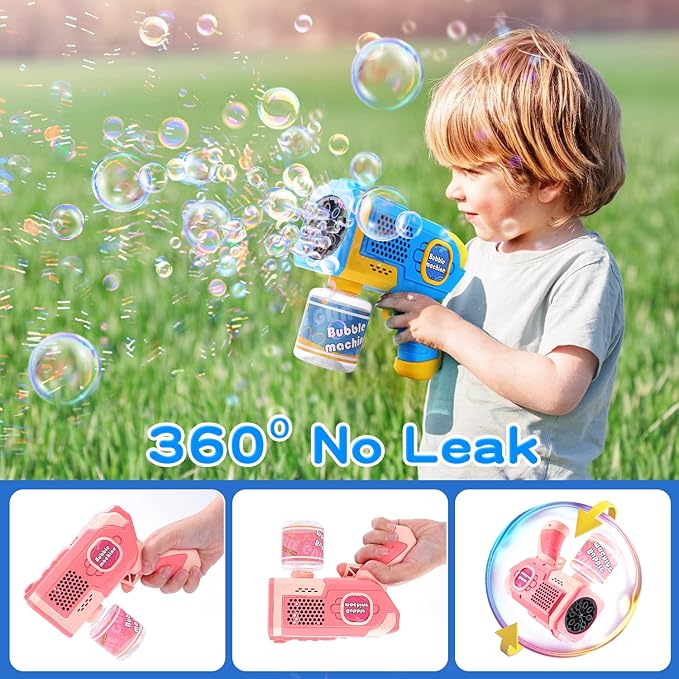 EagleStone 2 Pack Bubble Gun Machine for Kids, Automatic Light Up Bubble Blower with 4 Bottles 10 Bags Refill Solution, Bubble Guns Blaster for Toddlers, Outdoor Toys Gifts, Wedding Easter Party Favor