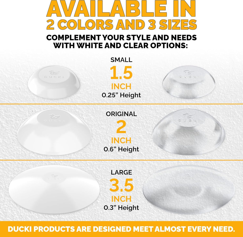 Ducki Door Stop Wall Protector | Self Adhesive Door Knob Wall Protectors from Door Knobs | Rubber Door Stoppers for Wall Damage & Noise | Durable, Shock Absorbent & Discreet | 2 Pack Clear Door Stops