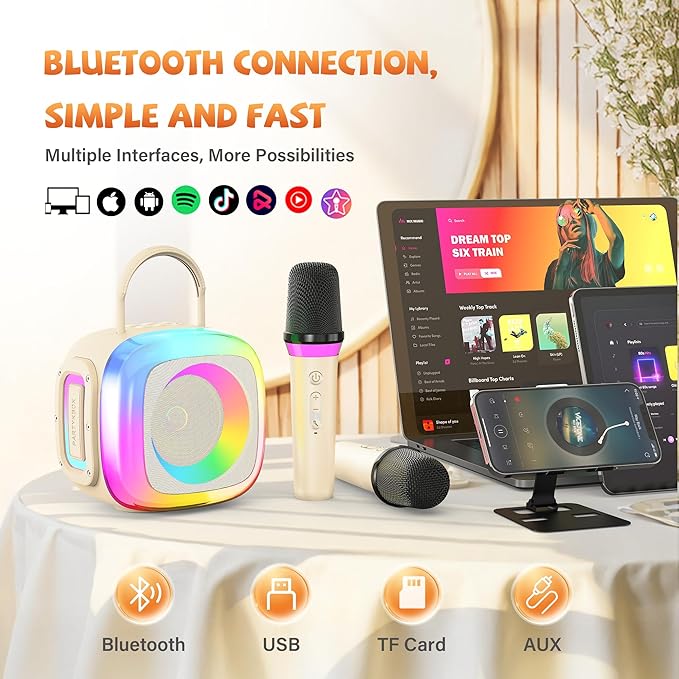 Mini Karaoke Machine for Kids Adults: Portable Bluetooth Speaker with 2 Wireless Mics for Home Party - Singing Karaoke Birthday Gift for Girls Boys 4 5 6 7 8 9 10 11 12+ Years Old Family Party