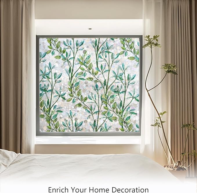 LEMON CLOUD Window Privacy Film, Stained Glass Window Film, Decorative Rainbow Window Clings, Static Cling Non Adhesive Door Stickers, Anti-UV Sun Blocker Heat Control for Home 17.5 x 157.4 inches