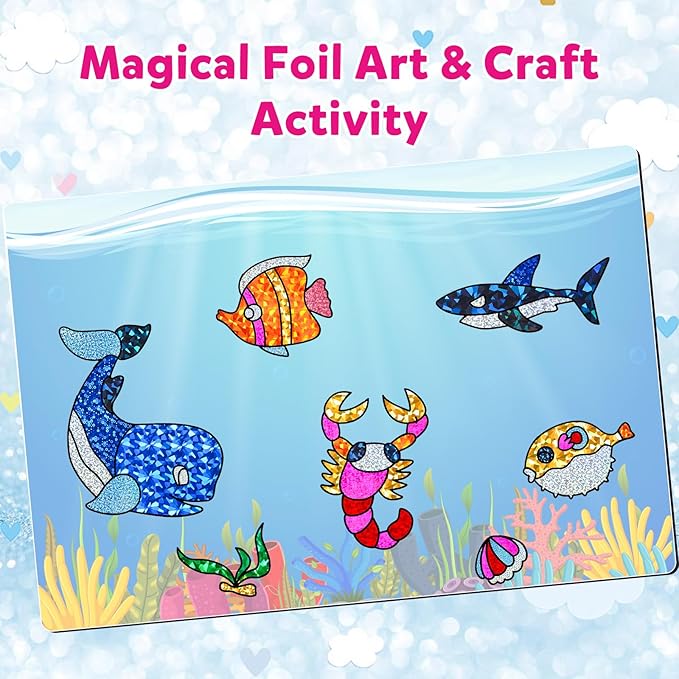 Foil Art Kit for Kids - Foils Fun Craft Kits & Supplies, No Mess Art for Kids, Foil Foam Stickers Art Craft Activity for Kid, DIY Creative Activity Birthday Christmas Gift Travel Toys for Girls Boys
