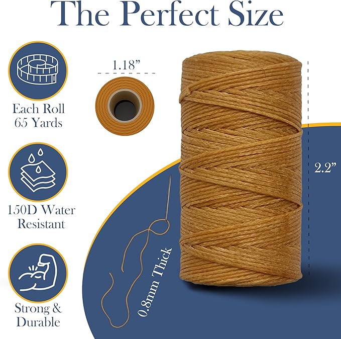 Waxed Thread 3X Wax Thread, 65 Yardx0.8mm Wax String, 150D Waxed Leather String in Tan Perfect Dream Catcher Supplies