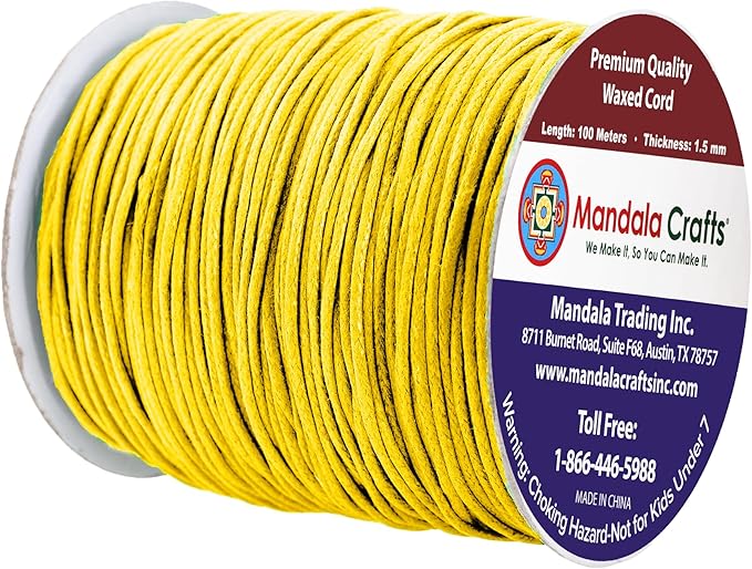 Mandala Crafts 1.5mm 109 Yards Yellow Cotton Waxed Cord for Jewelry Making Bracelet Cord Waxed String - Beading String Thread Jewelry Cords for Necklaces String