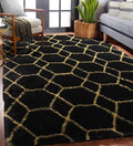 ONASAR 5x8 Rugs for Living Room Bedroom, Washable Fluffy Black and Gold Area Rug, Geometric Boho Soft Plush Shaggy Floor Carpet Mat for Nursery Kids Girls Boys Teen Dorm Home Decor Aesthetic