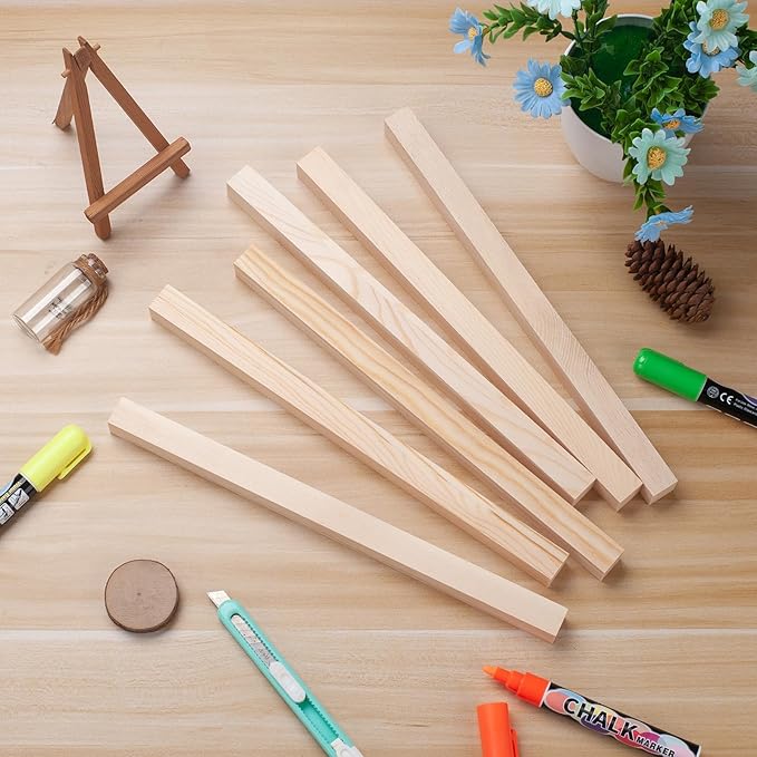 Square Wooden Dowel Rods, 6 PCS 3/4" x 12" Square Wood Dowel Rods Wooden Sticks for Crafts, Unfinished Hardwood Sticks Wood Strips for Woodworking, Crafting, Arts and DIYers, Home Decor, Model Making