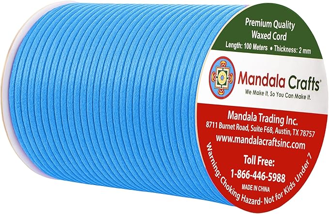 Mandala Crafts 2mm 109 Yards Light Blue Cotton Waxed Cord for Jewelry Making Bracelet Cord Waxed String - Beading String Thread Jewelry Cords for Necklaces String