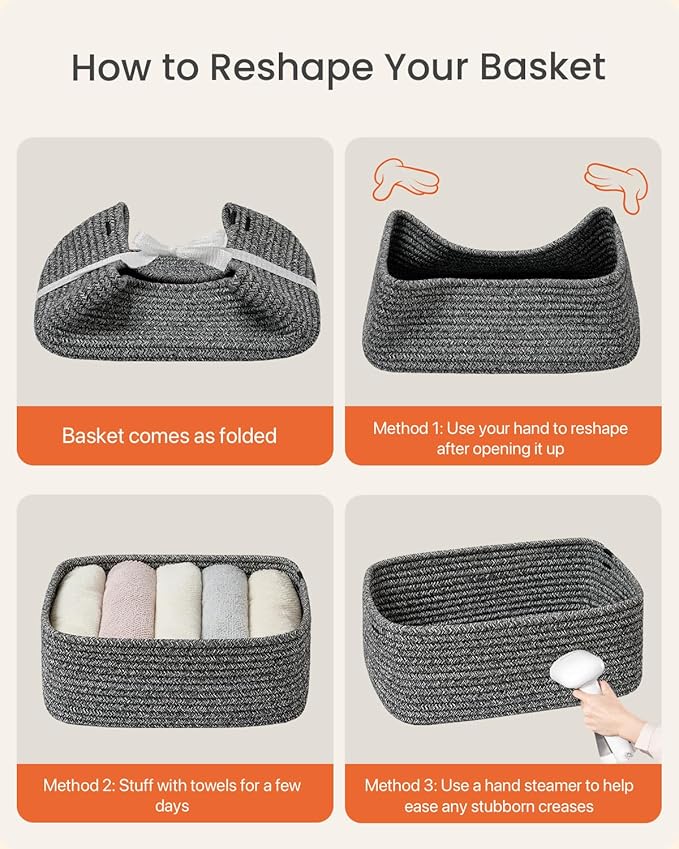 KALLAX Small Woven Basket, 13.5 x 9.5 x 5 Inches, Storage Basket for Organizing, Cute Small Rope Shelf Closet Cube Storage Bins Baskets for Shelves, Dog Toy Gift Baskets Empty, 3 Pack Mixed Black