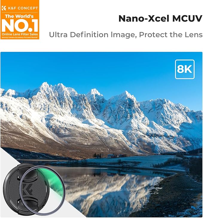 K&F CONCEPT 58mm MC UV Lens Protection Filter with Filter Cap Cleaning Cloth Optical Glass Ultra Slim 28 Multi-Layer Coatings Camera Lens UV Filter (Nano-X Series)