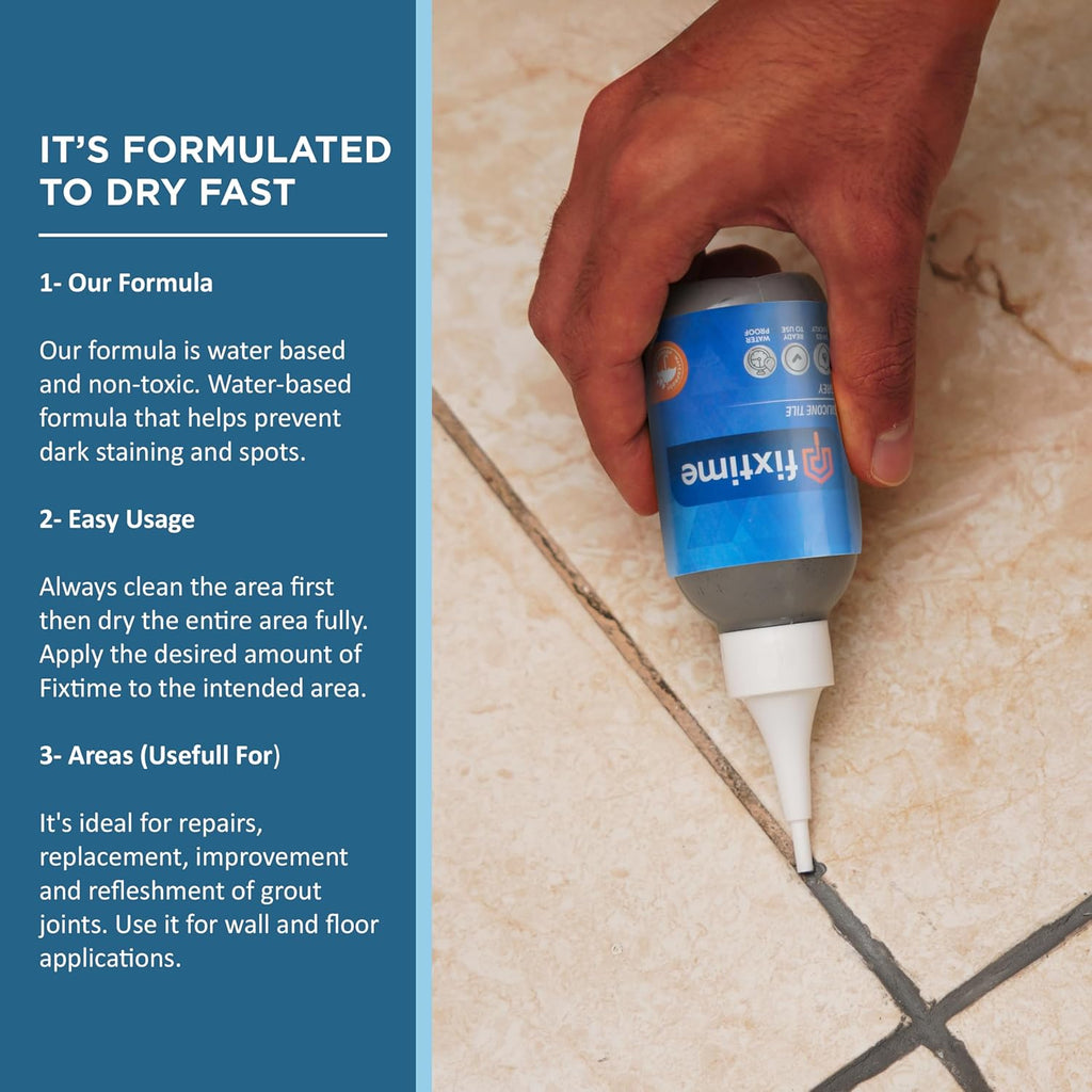 Silicone Tile Repair Kit – Premixed Fast-Drying Gray Caulk, Filler, and Sealer for Cracked Bathroom, Kitchen, and Floor Tiles (225g / 8 oz)