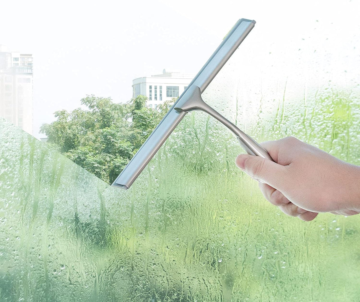 Shower Squeegee for Shower Doors 10 Inch Bathroom Squeegee for Windows,Kitchen,Mirror and Car Glass, Stainless Steel