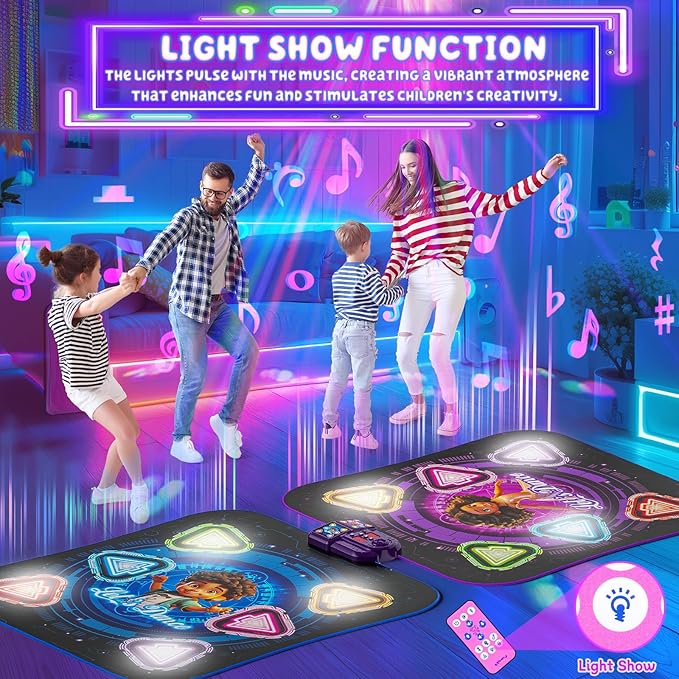 Dance Mat, 2025 Light Up 2-Player Opposing Dance Pad with Single & Double Player Modes, 12-Button Kids Music Toys with Bluetooth, Birthday for 3-12 Year Old Boys Girls