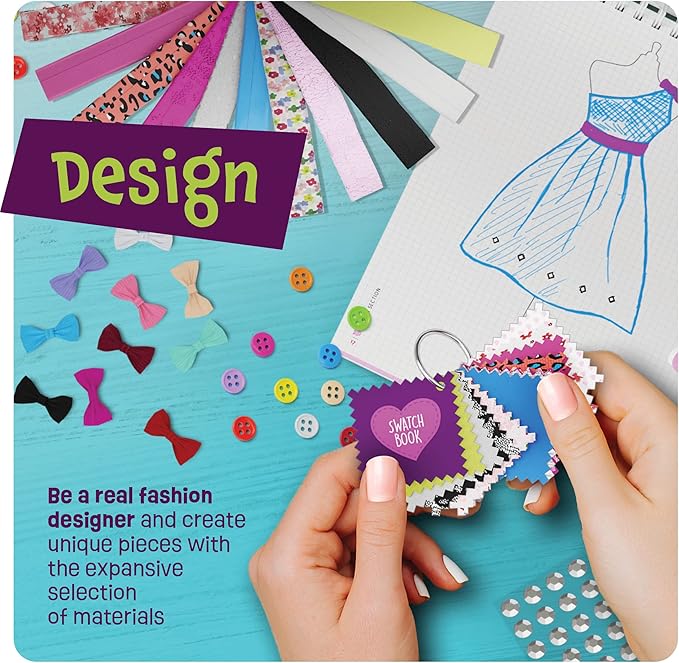 Pretty Me Fashion Design Studio - Sewing Kit for Kids - Designer Dress Girls Arts Crafts Kits Ages 8, 9, 10, 11, 12 Age - Sketch, Sew, Style - Kid Art Projects Gift - Girl Craft Activities Gifts