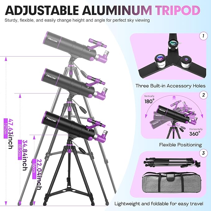 Telescope, Telescope for Adults High Powered, 90mm Aperture 550mm Portable Professional Refractor Telescopes for Kids & Astronomy Beginners with Tripod, Phone Adapter, Carry Bag & Moon Filter