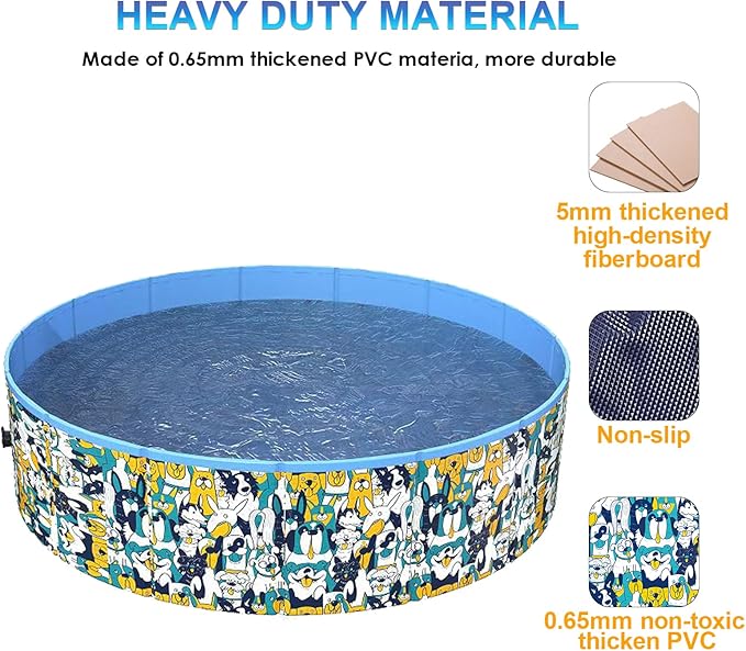 Foldable Dog Pool Pet Bath Pool Collapsible Portable Hard Plastic PVC Pool Bathing Tub Durable Indoor & Outdoor Swimming Kiddie Pool for Dogs Cats 31.5"