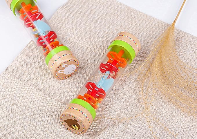 BIUWING Rainmaker Rain Sticks, Mini Wooden Musical Shake, Beaded Raindrops - Turn Over and Watch The Colorful Beads Flow Down The Tube as It Creates The Soothing Sound of Rain