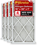 Filtrete 16x30x1 AC Furnace Air Filter, MERV 11, MPR 1000, Micro Allergen Defense, 3-Month Pleated 1-Inch Electrostatic Air Cleaning Filter, 4 Pack (Actual Size 4-Pack 29.813x15.813x0.656 in)