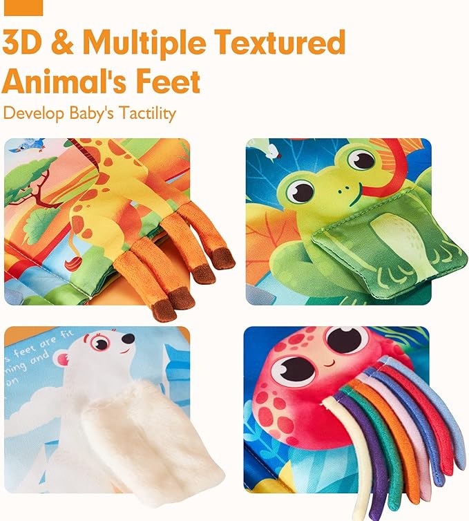 hahaland Baby Books 0-6 Months - 2 PCS Sensory Montessori Toys for Babies 0-6 Months with Crinkle Squeaky Sounds, Mirrors, Teethers - Soft Cloth Tummy Time Book Newborn Infant Toys