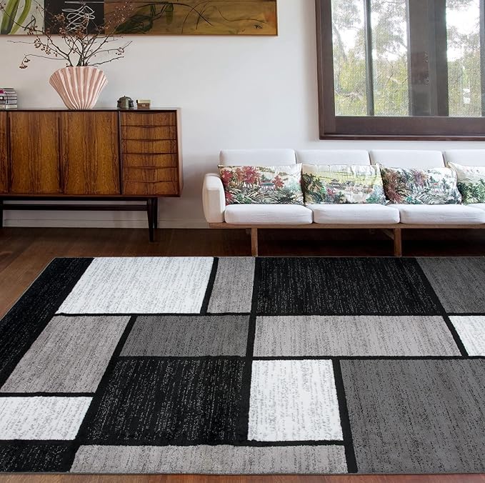 Rugshop Contemporary Modern Boxes for Home Office,Living Room,Bedroom,Kitchen Non Shedding Area Rug 6' 6" X 9' Gray