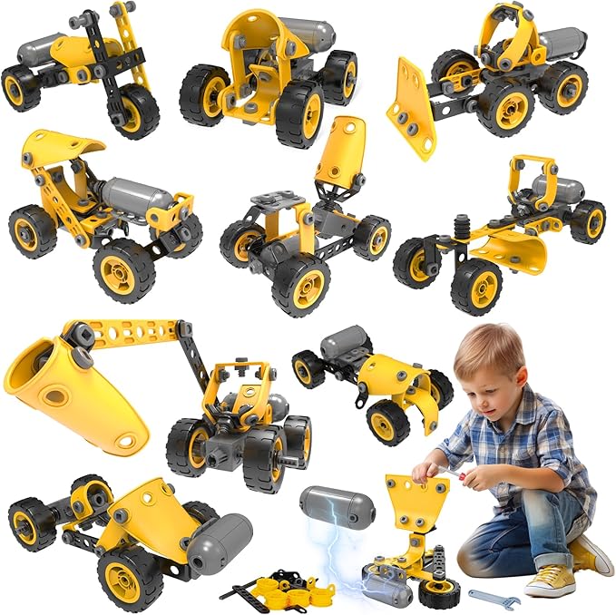 10 in 1 Kids STEM Building Toys, Electric Building Blocks Toys Set for 5 6 7 8+ Year Old Boy, Educational STEM Learning Construction Excavator Kit for Kids Age 4-8 5-7 6-8 8-10