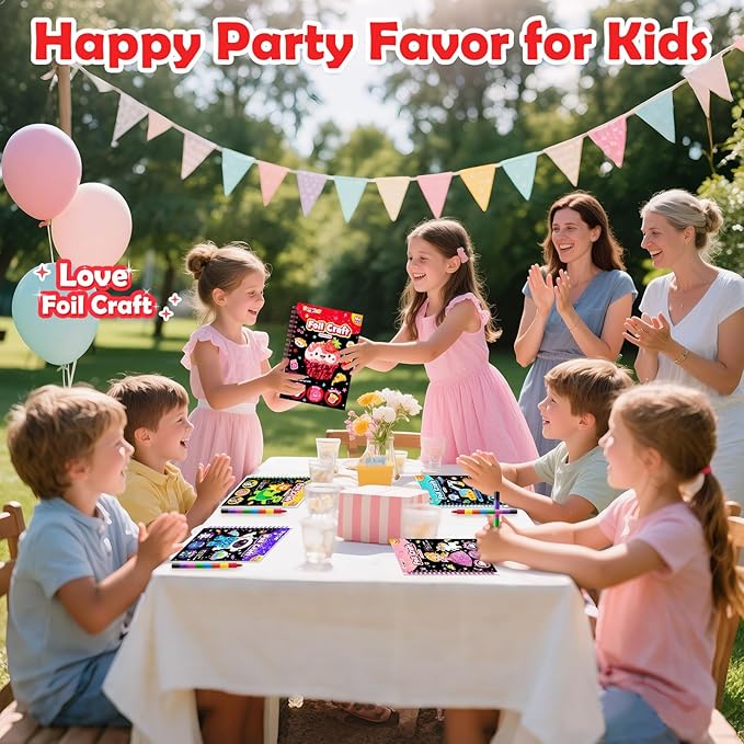 FUNNYB&G Foil Art Craft Activity for Kids - Gift for Girls Crafts for Kids Fun Art Supplies DIY Creative Travel Toy, Birthday Gift Party Favor Toys for Girls Boys 4 5 6 7 8 9 Years Old (Food)