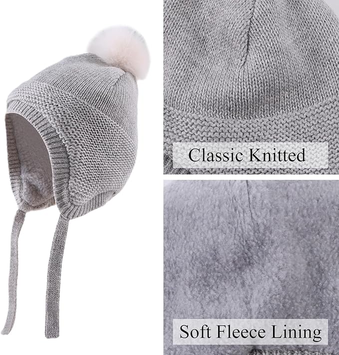 Basic Winter Baby Beanie Gloves Boys Girls Knitted Hat Pompom Kids Earflap Hats Warm Infant Toddler Beanie Mittens Set