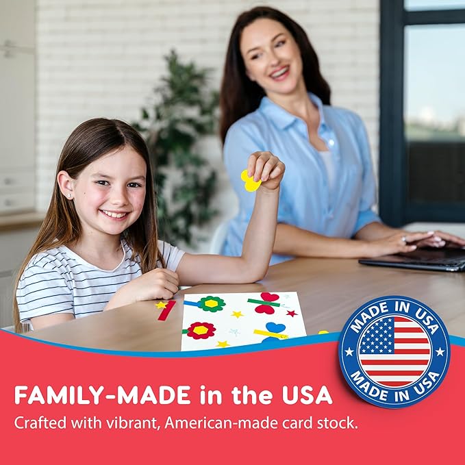 Basic Shapes 2: Hearts, Stars, Hexagons, Rectangles, 696 Pieces US Made Card Stock Punch Out Geometric Shapes in 3 Sizes and 4 Primary Colors for Math, Pattern Play and DIY Crafting