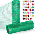 2 Rolls Mesh Ribbon for Wreaths 10 Inch x 30 Foot Wreath Mesh Rolls with Metallic Foil for Easter Christmas Party Wedding Home Decor DIY Craft Projects and Gift Wrapping (Green)