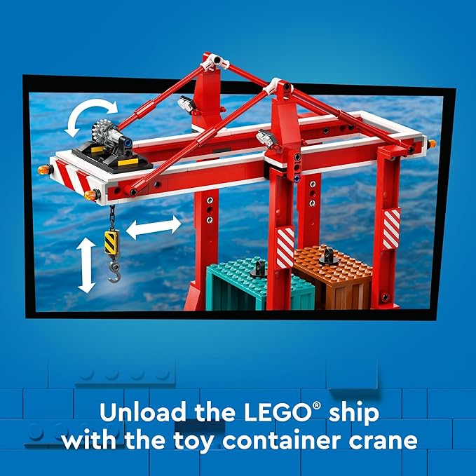 LEGO City Seaside Harbor with Cargo Ship Toy, Model Container Crane and Boat with 8 Minifigures Included, Building Set for Boys and Girls Ages 8 and Up, Kids Gift Idea, 60422