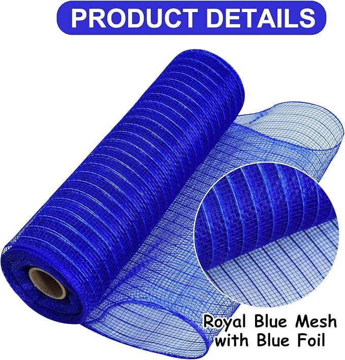 TONIFUL 2 Rolls 10 Inch Blue Decorative Mesh Ribbbon Rolls, Fabric Mesh with Foil for Wreath Supplies, Front Door Wreath Crafts Tree Decor Christmas NewYears Halloween Decoration (10 yds/roll)