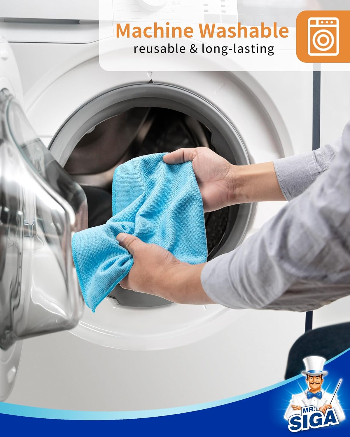 MR.SIGA Microfiber Cleaning Cloth, All-Purpose Microfiber Towels, Streak Free Cleaning Rags, Pack of 15, Sky Blue, Size 30 x 30 cm(11.8 x 11.8 inch)