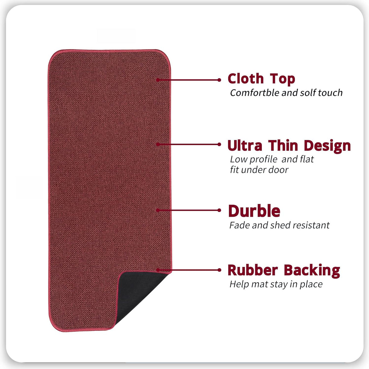 Bath Mat,Ultra Thin Bathroom Runner Rugs,Large Bath Mats for Bathroom,Quick Dry,Non-Slip,Machine Washable,Low Pile,Bath Rug,Shower Outside,Sink,Home Decor Accessories.Red,2'x5'（24x60inch）