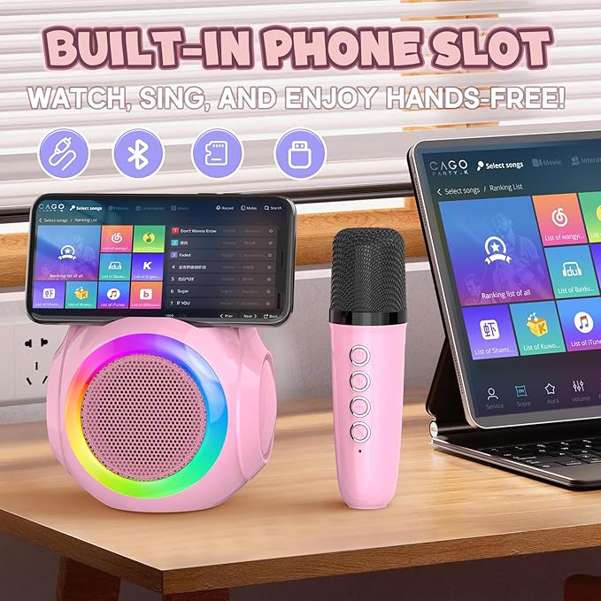 Hockvill Mini Karaoke Machine for Kids with 2 Microphones, Bluetooth Toddler Karaoke Toy with LED Lights, Rechargeable Portable Speaker for Girls & Boys Ages 3-10, Children’s Day & Birthday Gift Ideas