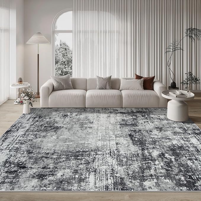 10x14 Area Rugs Large Living Room Rug Washable: Modern Abstract Rug Indoor Modern Carpet Non Slip for Dining Room Bedroom Nursery Home Office Black Grey