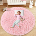 4FT Round Rug for Bedroom: Fluffy Shag Soft Washable Rugs Circle Small Fuzzy Plush Indoor Carpet for Living Room Nursery Playroom Dorm Kids Girls Boys Room (Pink, 4'x4')