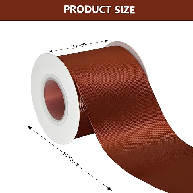 Rust Satin Ribbon 3 Inch X 15 Yards Solid Color Double Faced Ribbons Perfect for Crafts Wedding Decor Bow Making Arts Sewing and More