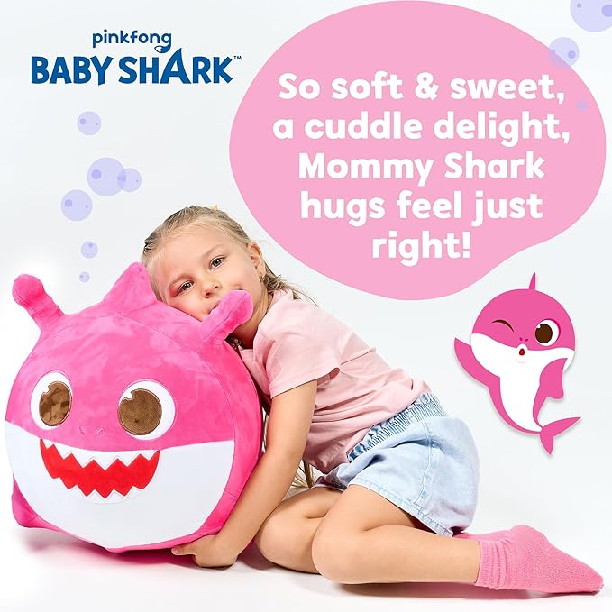 JITTERYGIT Baby Shark Bouncy Hopper - Musical Plush Toy for Kids and Toddlers - Mommy Shark (Pink)